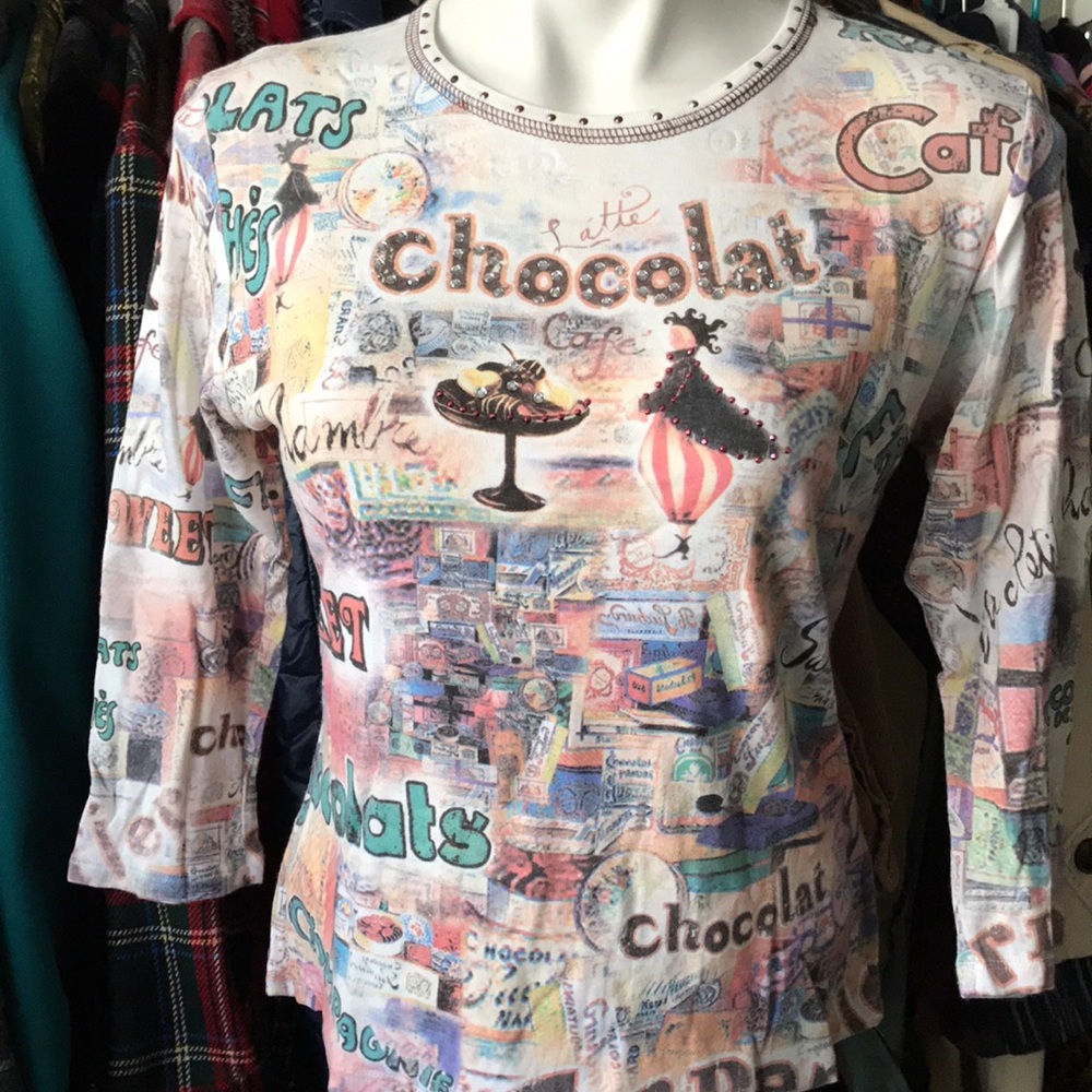 Y2K Funky Bling Rhinestone Colorful Chocolat Candy Print Graphic Long Sleeve Top